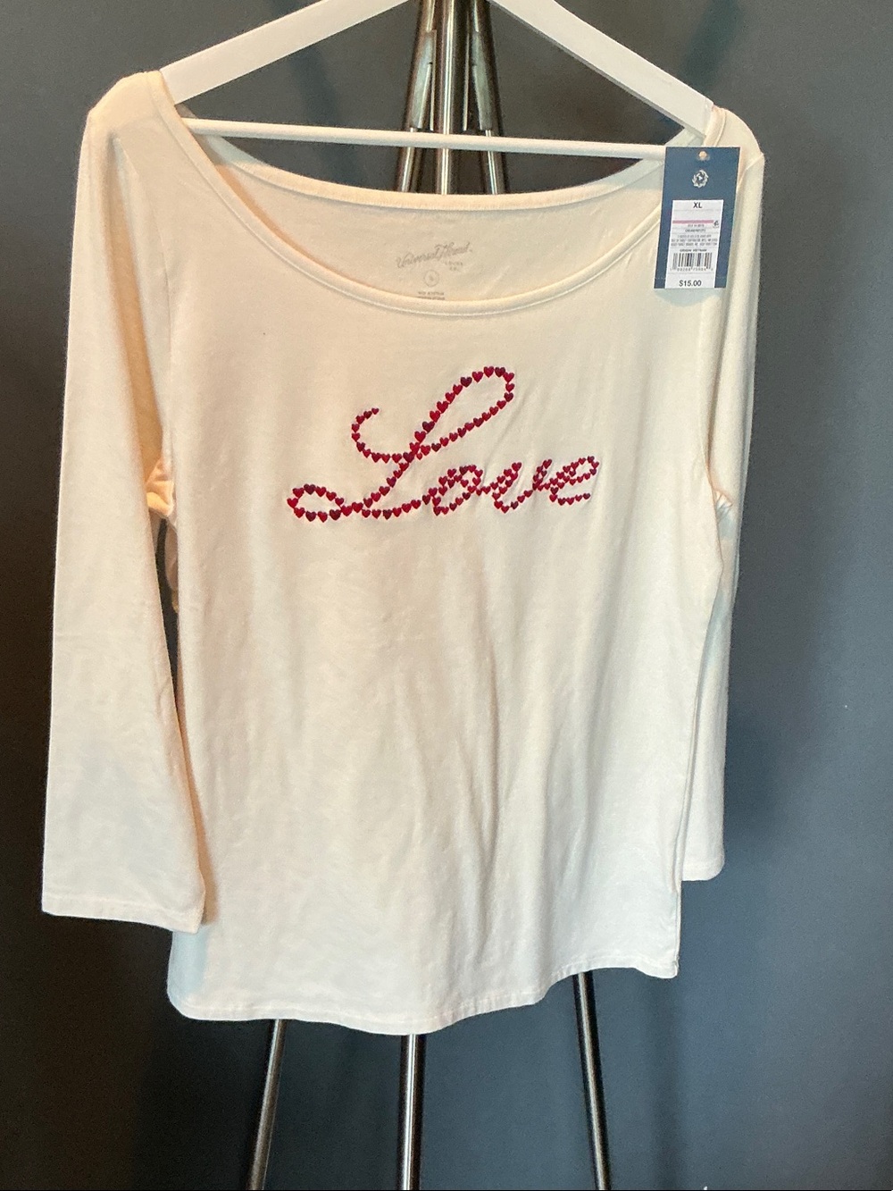Universal Thread Cream Long Sleeve Tee with Pink "Love" Embellishment